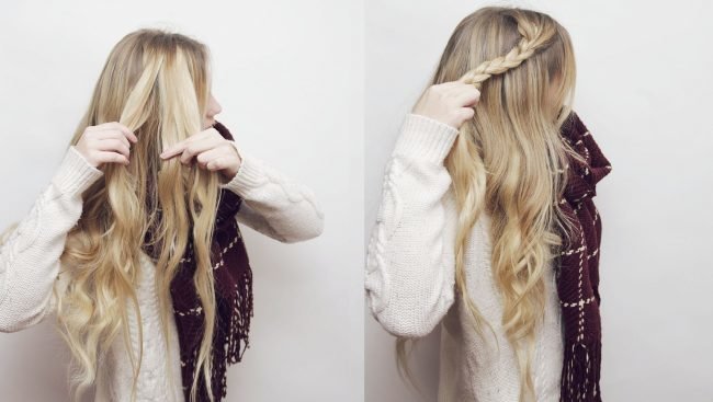 Конский хвост с французской косой. Шаг 1-2 pricheski_s_kosami_ (31)